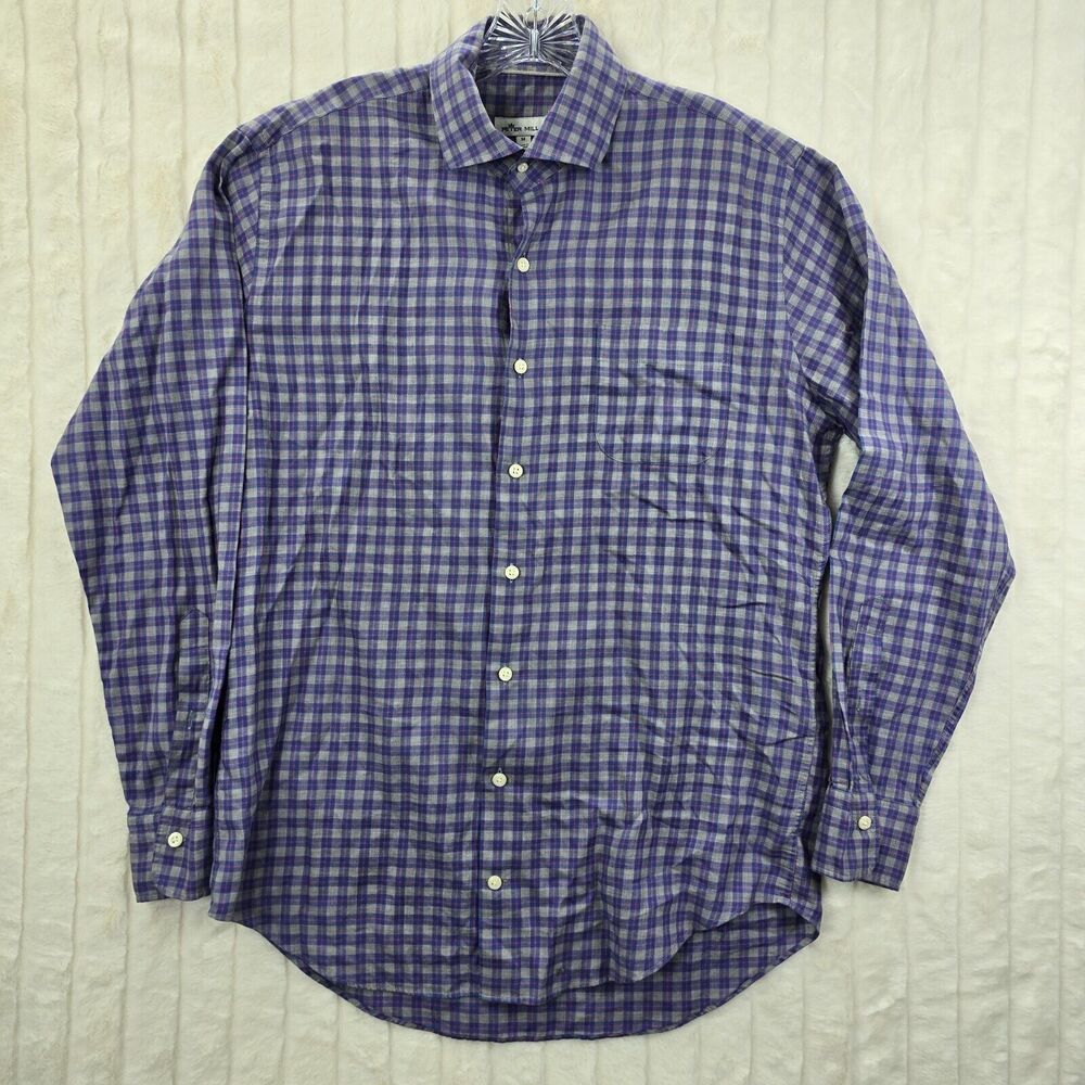 Peter Millar Men's Blue and Pink Check Button Up Dress Shirt Size M